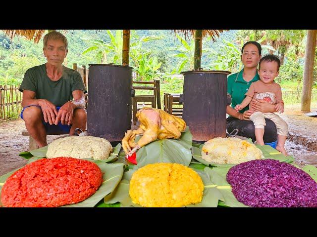 How to Make Colorful Rice sold at the market - Steamed chicken with children and grandfather