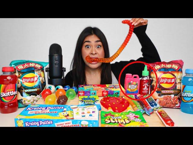 i Tried ASMR... GIANT Gummy Worm, Sour Candy *Sticky Crunchy Sounds*