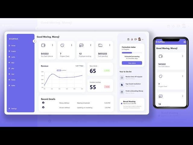 Responsive Admin Dashboard Using HTML CSS & JavaScript