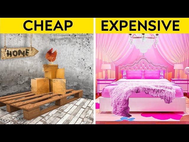 RICH vs BROKE ROOM MAKEOVER || Building SECRET ROOM at SCHOOL! Coolest DIY Hacks by 123GO! CHALLENGE