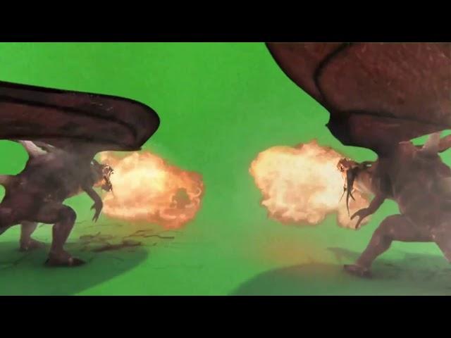 GREEN SCREEN FOOTAGE DRAGONS FIRE 3D ANIMATION