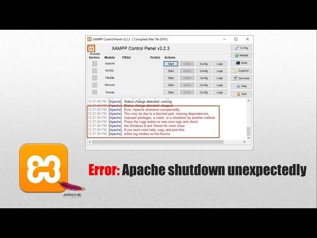 Error: Apache shutdown unexpectedly in Xampp [ solved ]