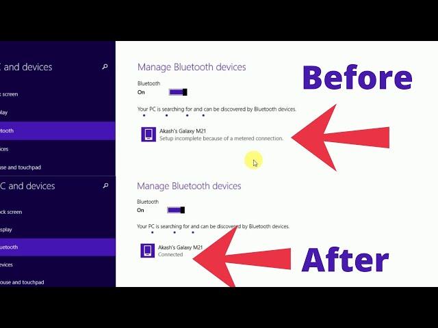 setup incomplete because of a metered connection | Bluetooth paring problem for windows 8, 8.1 & 10