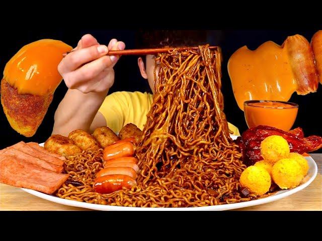 ASMR 토핑가득 짜장라면 스팸 닭다리구이 군만두 치즈볼 소세지 먹방~! Black Bean Noodles With Spam Sausage Chicken Legs MuKBang~!