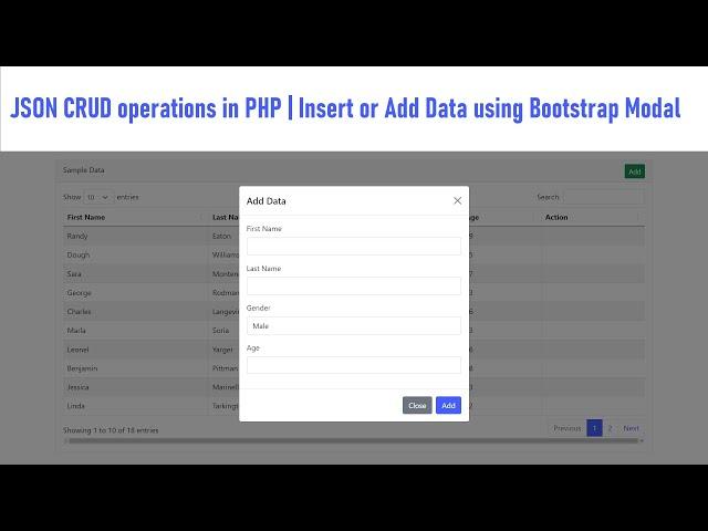 JSON CRUD operations in PHP | Insert or Add Data using Bootstrap Modal