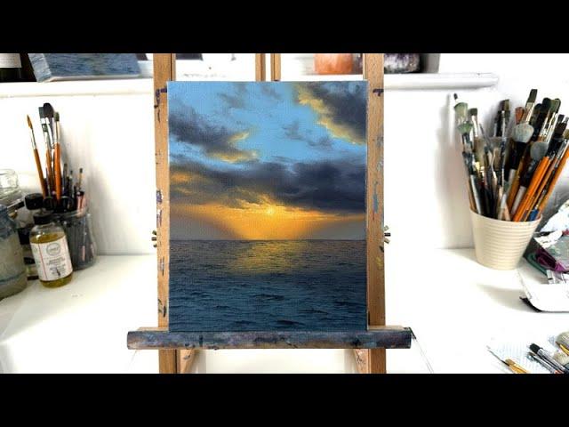 How To Paint An Ocean Sunset Oil Painting // Seascape Painting // Intermediate