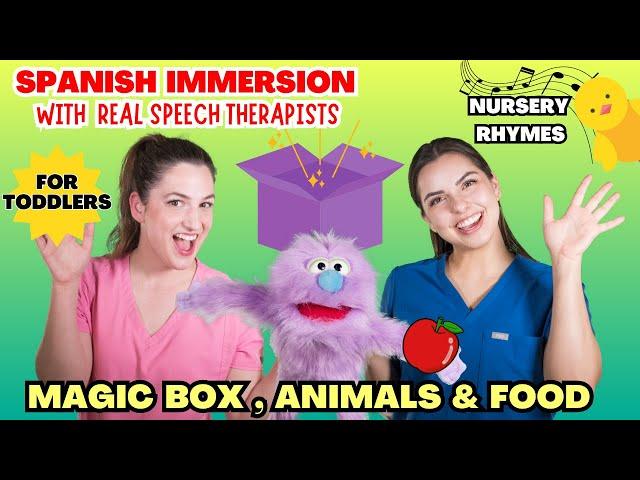 Learn Core Language in Spanish | Magic Box, Animals, Food and Songs | Spanish Immersion for Toddlers