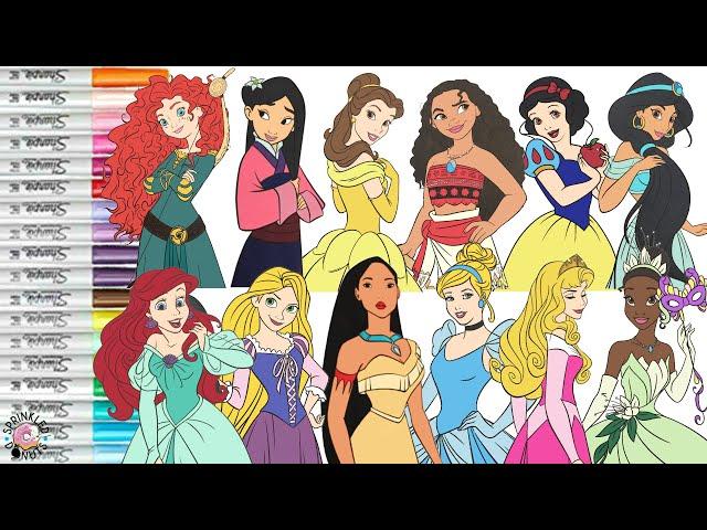 Disney Princess Coloring Book Compilation Official Princesses Tiana Mulan Ariel Aurora Jasmine Belle