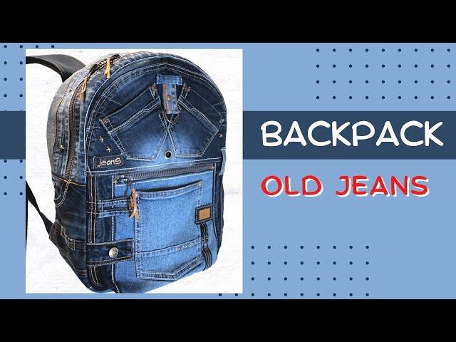 How to sew a backpack from old jeans WITHOUT A PATTERN! 10 pockets (English subtitles)