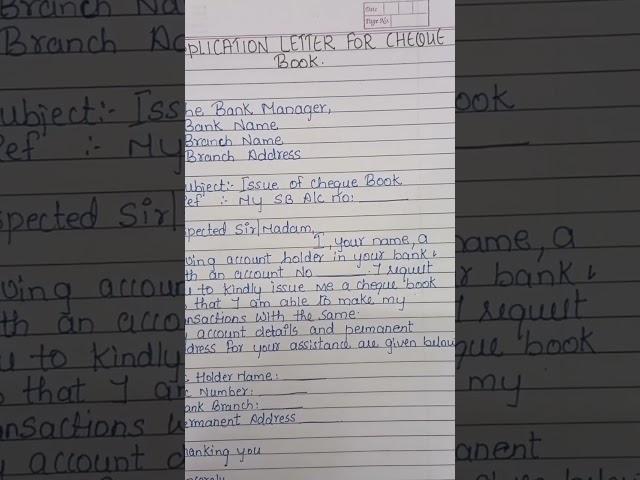 Application letter for cheque book||Application letter for issuing cheque book.#shorts #handwritten.