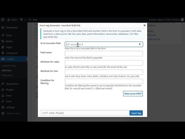 Data Source for Contact Form 7, reading data of the logged user