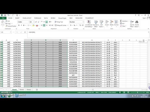 Date wise sorting in excel