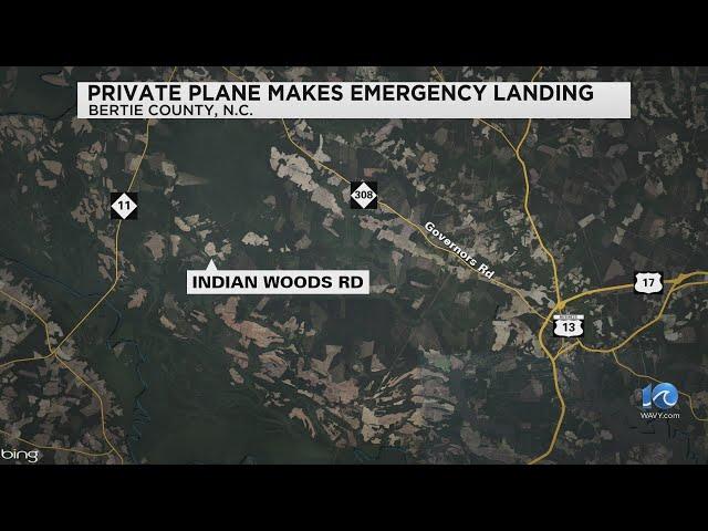 Private plane makes emergency landing in Bertie County