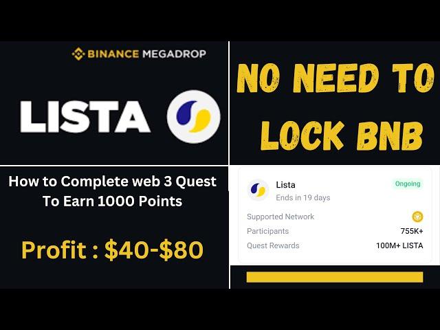 Earn Free Lista Tokens From Binance Megadrop | Web 3 Quest in Megadrop