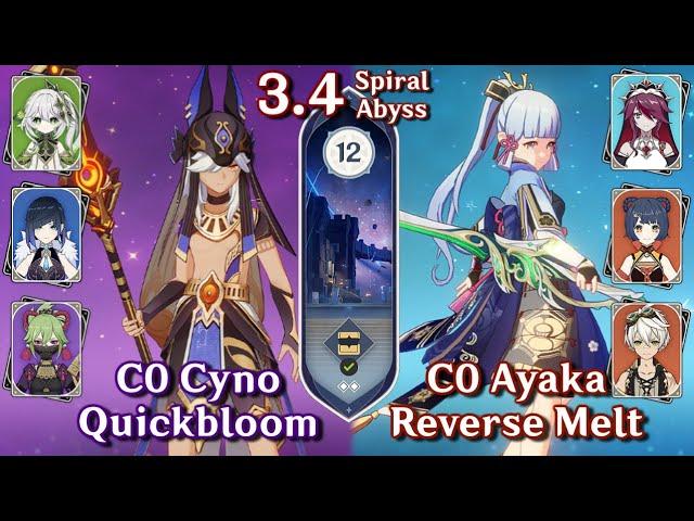 Spiral Abyss 3.4 - C0 Cyno Quickbloom & C0 Ayaka Reverse Melt | Floor 12 - 9 Stars | Genshin Impact