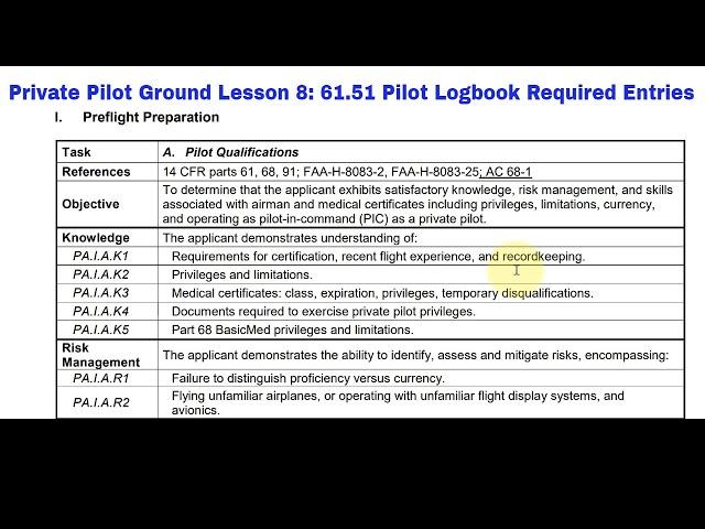 Private Pilot Ground Lesson 8: 61.51 Pilot Logbook Required Entries