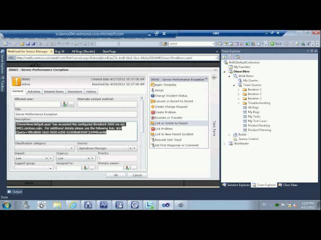 Application Lifecycle Management with Visual Studio TFS 2010 & System Center 2012.