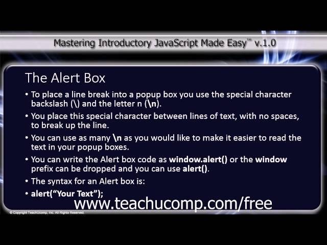 JavaScript Training Tutorial The Alert Popup Box