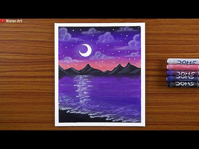 How to Draw Beautiful Moonlight Dream Scenery Step by Step Oil Pastel Drawing