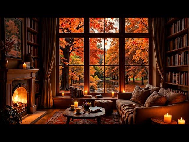 Cozy Autumn Reading Nook & Relaxing Jazz Music  Fireplace Sounds and Jazz Music for Unwinding