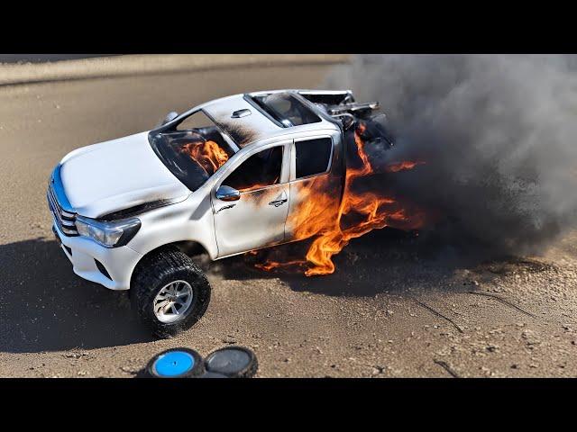 RC Toyota Hilux Burnout Went Wrong  Ends In Flames 