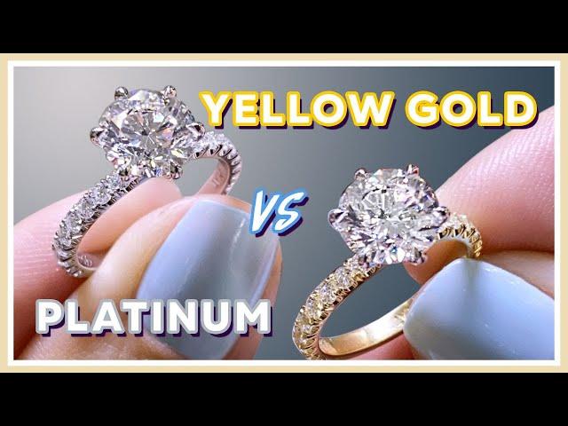 Yellow Gold vs Platinum | What Color Ring Setting Is Right For You? | 2ct vs 2.1ct Round Diamond