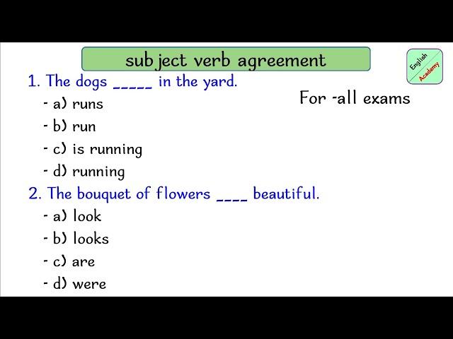 Subject Verb Agreement practice set 1 #englishacademy #subjectverbagreement