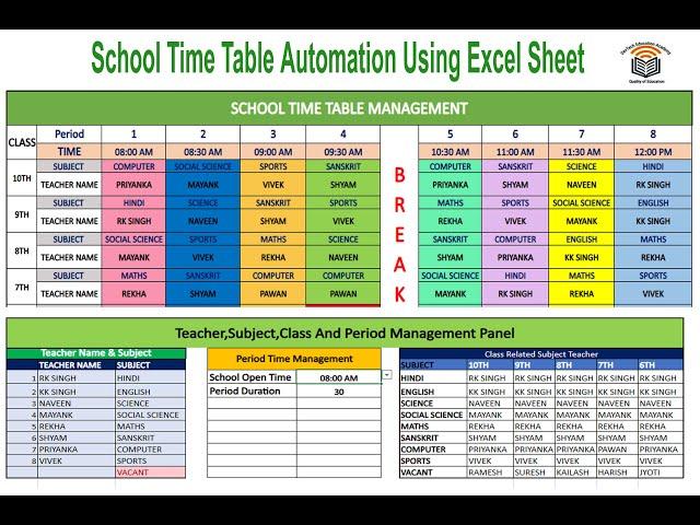 Automated School Time Table Using Excel Sheet  DevTech Edu Academy     #excel@devtecheduacademy