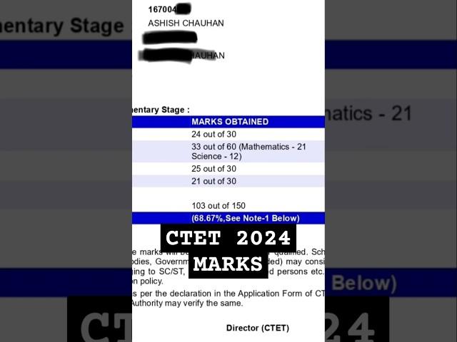 MY MARKS CTET 2024 RESULT Certificate Marksheet #ctet #ctetexam #pgt #tgt #teacher #stet #tet #cdp