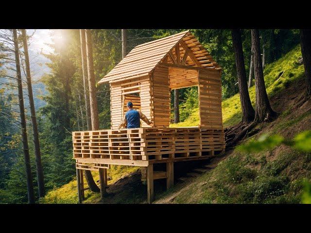 A Man Builds a House from ABANDONED PALLETS in the Middle of the Forest