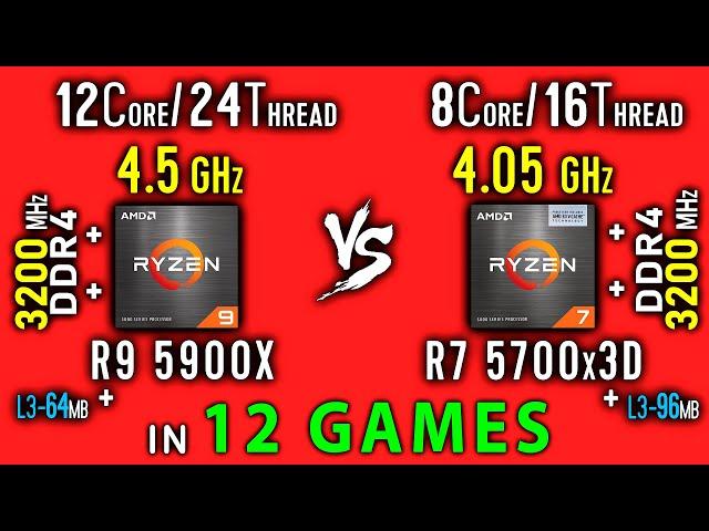 Ryzen 9 5900x vs Ryzen 7 5700x3D Test in 12 Games or R7 5700x3D vs R9 5900x