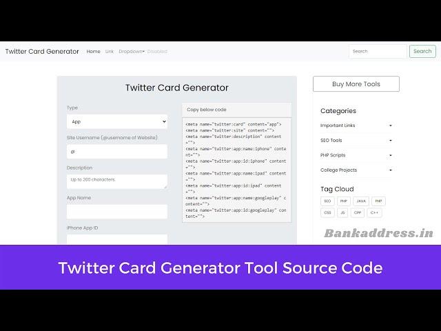 Twitter Card Generator Tool  Download With Source Code | Bankaddress