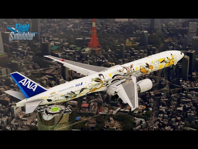 MSFS | ANA Pokémon Livery | Arrival into Tokyo Haneda | PMDG 777-300ER