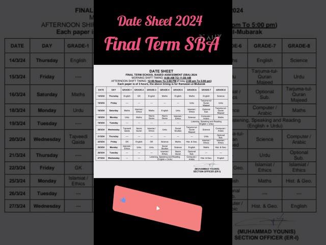 Date Sheet SBA final Term 2024 | SBA Date Sheet Annual Exam #shortsfeed #employeevoice