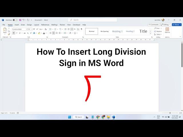 How to insert Long Division sign in ms Word