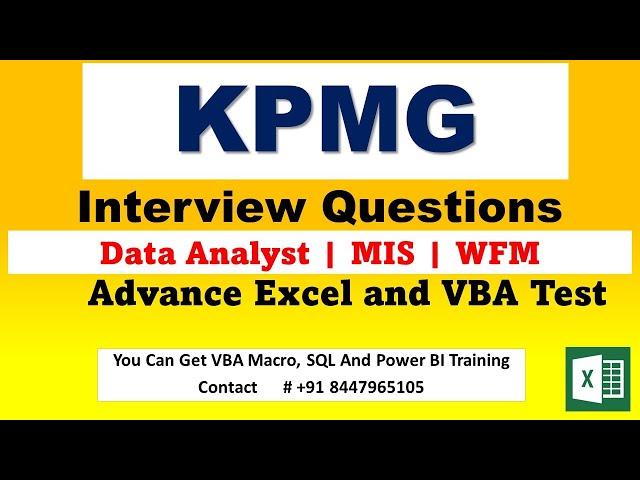 KPMG Interview Question | Excel Test | VBA Test| For Data Analyst | WFM | MIS Executive |