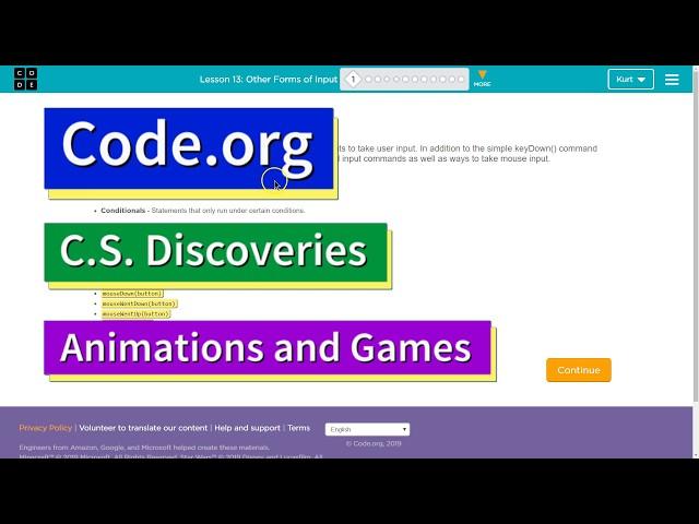 Other Forms of Input - Lesson 13.1 Code.org Tutorial with Answers