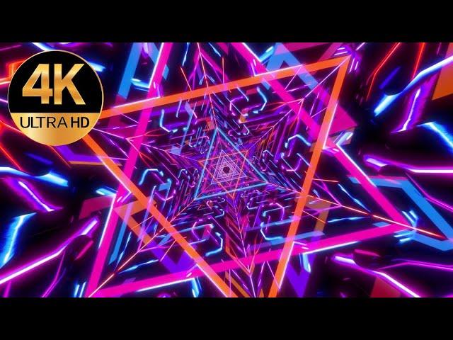 10 Hour 4k TV meditation screensaver triangle metallic Neon tunnel Abstract background video loop