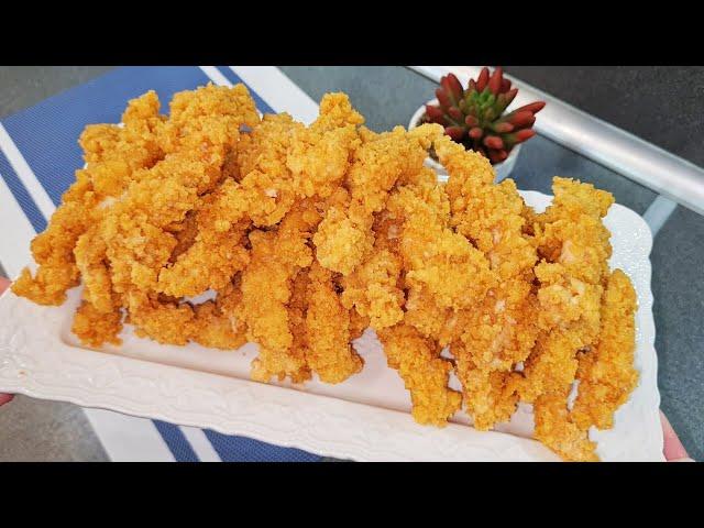 A mountain of chicken strips (nuggets) from 1 chicken fillet.