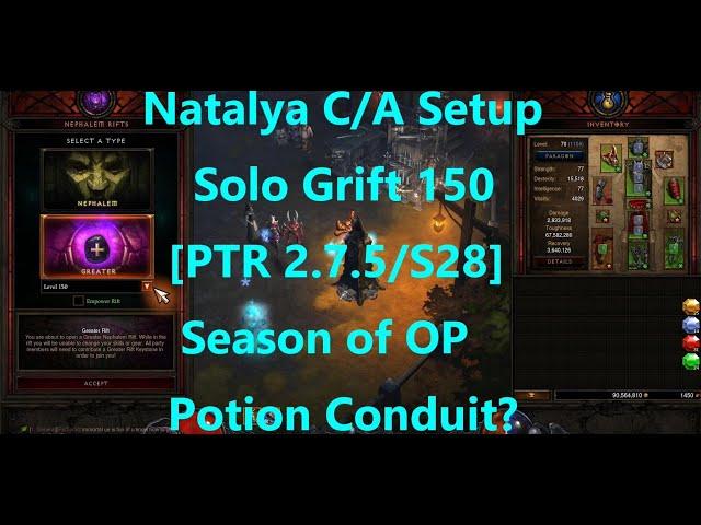 Diablo 3 [PTR 2.7.5|S28]  DH Natalya Spike Traps C|Aughild's  Solo Grift 150  OP Potion Conduit Fun?