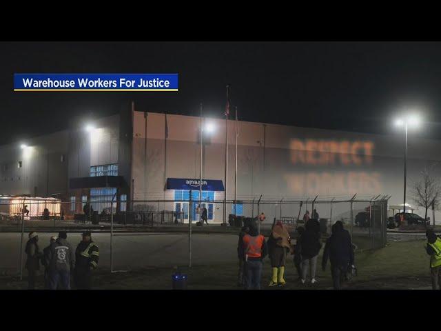 Amazon workers in Joliet walk out to protest low pay, poor conditions on 'Cyber Monday'