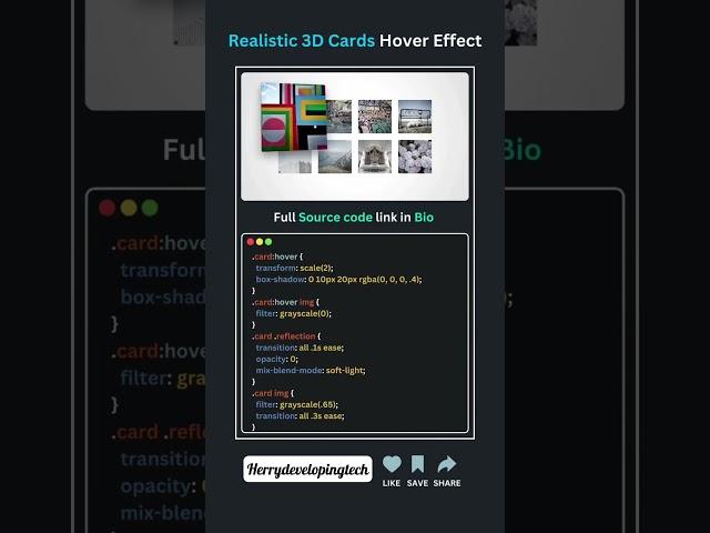  Realistic 3D Card Hover Effects with CSS & JS! ||#shorts #shortvideo #short #htmlcss #course