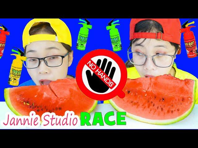 ASMR No Hands Race Eating Challenge 아니 손 경주 먹기 도전 Jannie Studio 재니