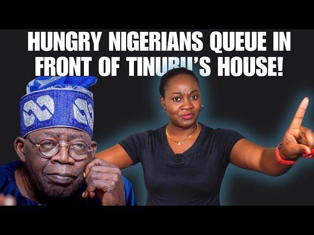 Hungry Nigerians Queue In Front Of Tinubu's House!