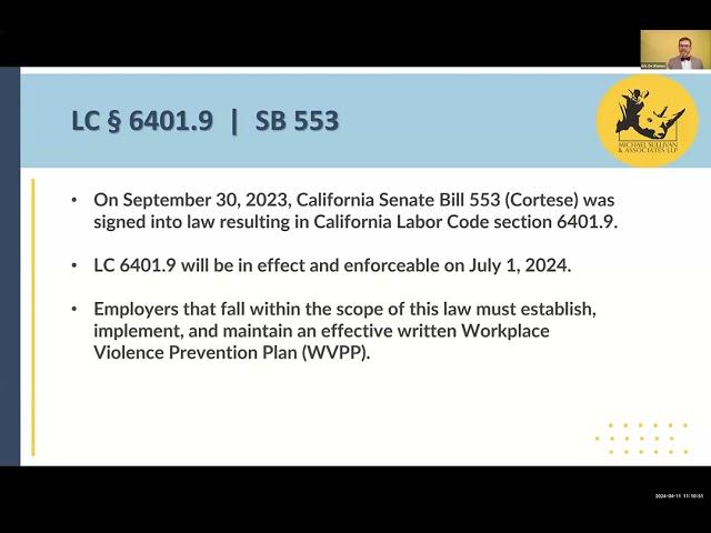 Navigating the New SB553 Workplace Violence Prevention Plan Requirements webinar (April 11th, 2024)