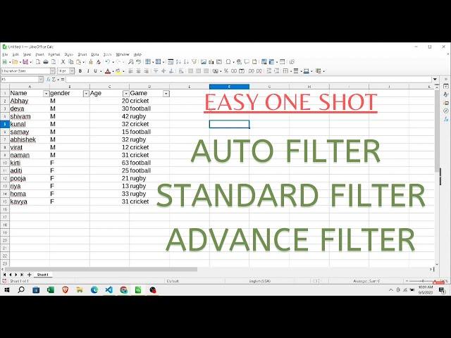 Auto filter, Standard filter and advance filter in one shot -LibreOffice Calc