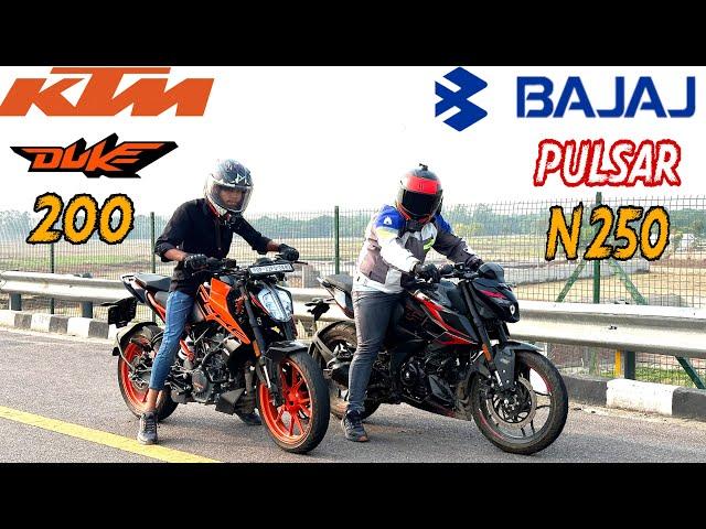 Bajaj Pulsar N250 vs KTM Duke 200 || Drag Race || TopEnd Test || value for money bike??