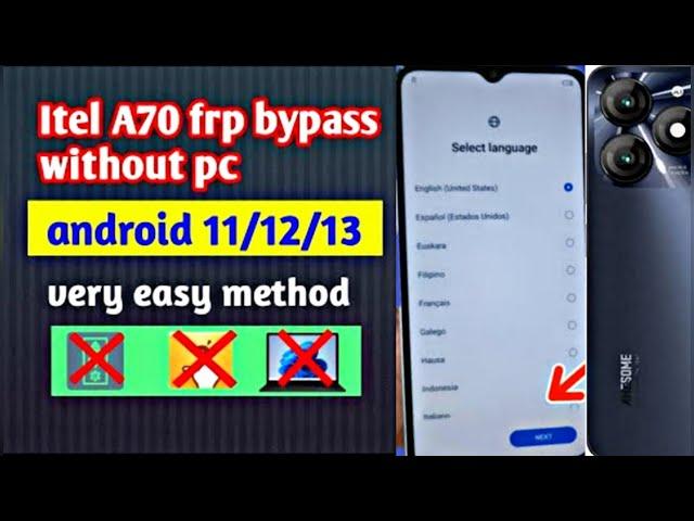 Itel A70 A665L FRP Bypass Android 13 Without PC | Itel A70 Bypass FRP Google Account New Method 2024