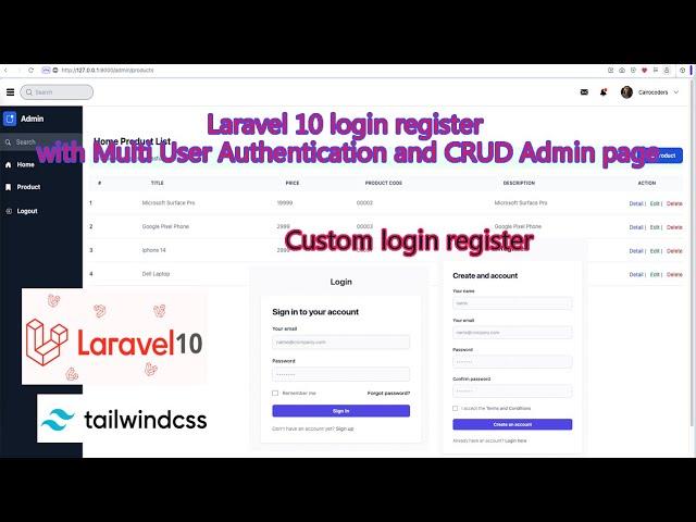 Laravel 10 Login Register with Multi User Authentication and CRUD Admin Page