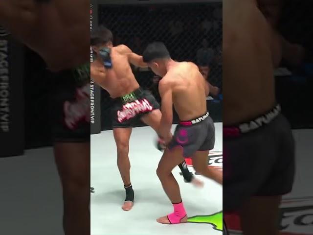 Vietnam's top fighter unleashed a series of kicks, causing his opponent to tumble across the mat